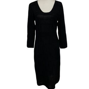 Gap Crochet Midi Dress Black SZ Large Tall 3/4 Sleeve Scoop Neck NEW WITH TAGS